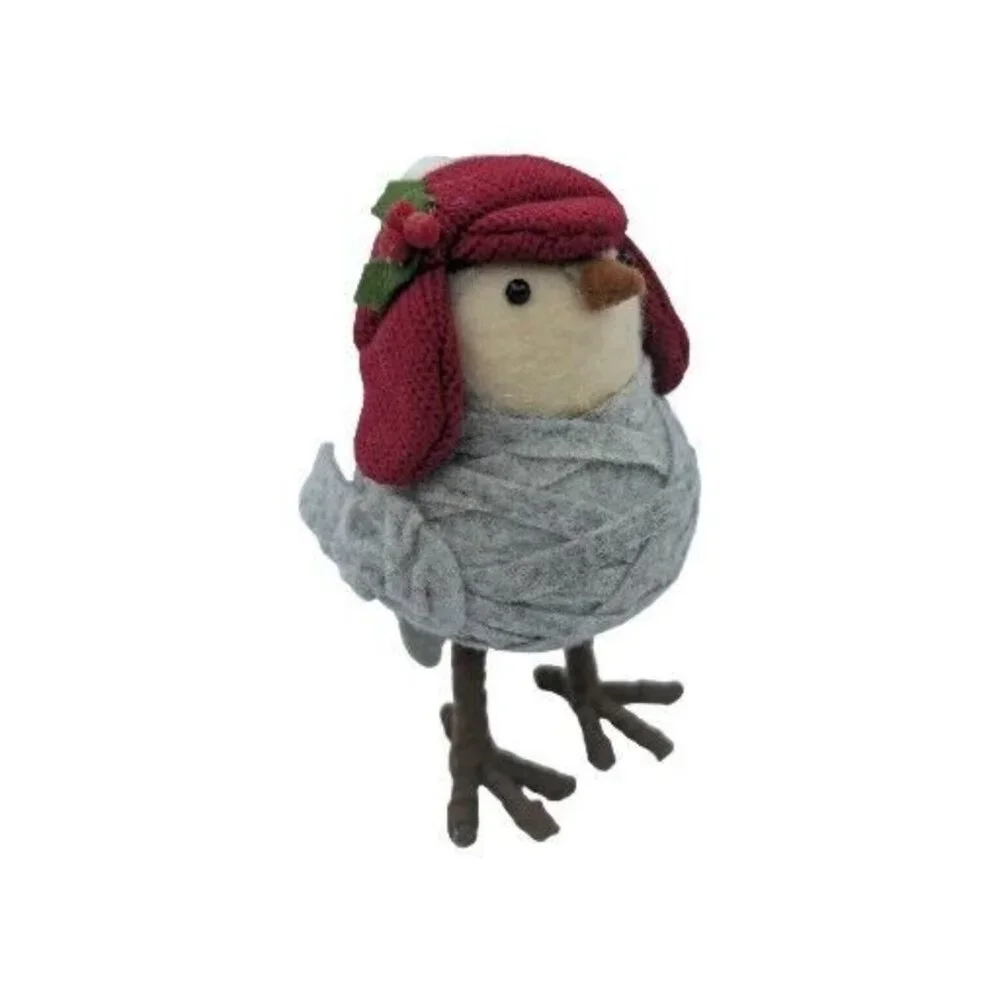 Target Gray Bird Red White Knit Earflap Beanie Hat Spritz Wondershop Holly 6.8